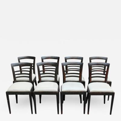 Set of Eight Fine French Art Deco Ebonized Lime Oak Dining Chairs