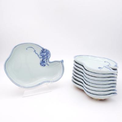 Set of Eight Gourd Shaped Japanese Dishes in Blue and White Vintage