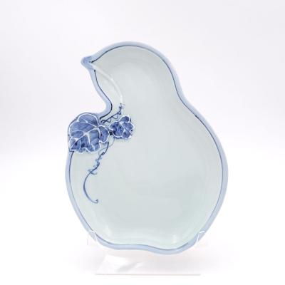 Set of Eight Gourd Shaped Japanese Dishes in Blue and White Vintage