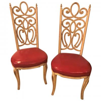 Set of Eight Hollywood Regency Style Louis Pistono Distressed Dining Chairs