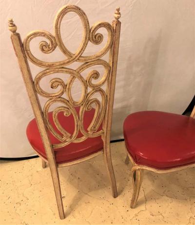 Set of Eight Hollywood Regency Style Louis Pistono Distressed Dining Chairs