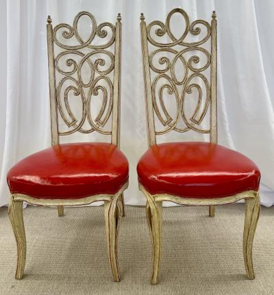 Set of Eight Hollywood Regency Style Louis Pistono Distressed Dining Chairs