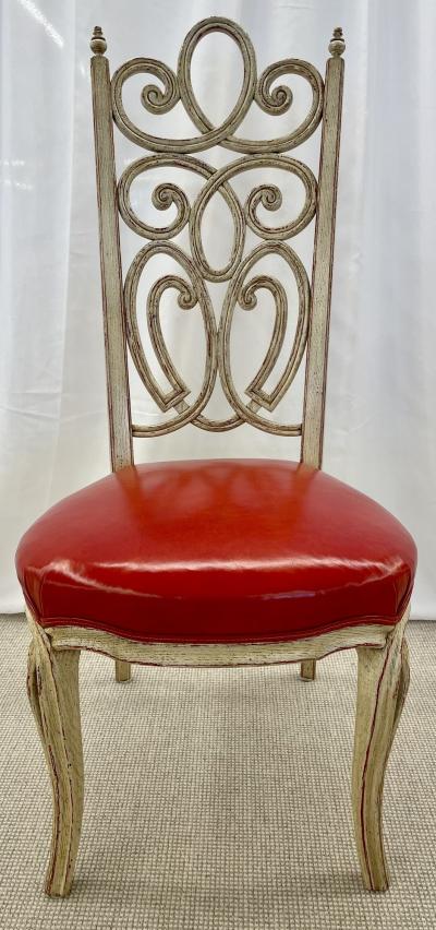 Set of Eight Hollywood Regency Style Louis Pistono Distressed Dining Chairs