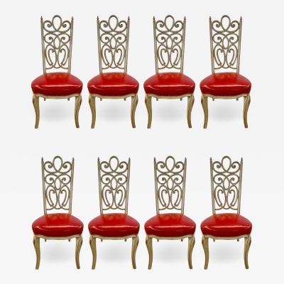 Set of Eight Hollywood Regency Style Louis Pistono Distressed Dining Chairs