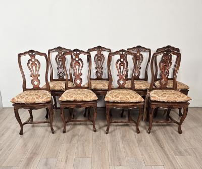 Set of Eight Italian Fruitwood Provincial Dining Chairs circa 1920