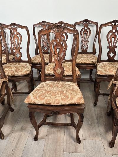 Set of Eight Italian Fruitwood Provincial Dining Chairs circa 1920