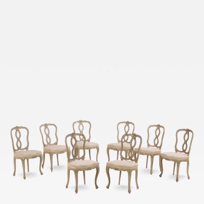Set of Eight Italian Rococo style Carved and Painted Dining Chairs C 1880 