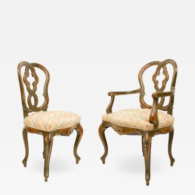 Set of Eight Italian Venetian Floral Decorated Chairs