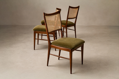 Set of Eight Modern Dining Chairs in Cavi na Cane Olive Mohair 1960s