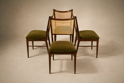 Set of Eight Modern Dining Chairs in Cavi na Cane Olive Mohair 1960s