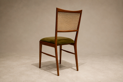 Set of Eight Modern Dining Chairs in Cavi na Cane Olive Mohair 1960s