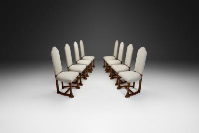 Set of Eight Oak Dining Chairs in Light Upholstery Europe 20th Century