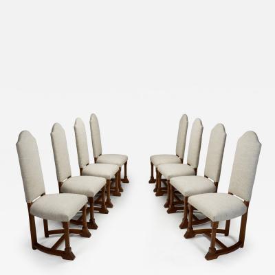 Set of Eight Oak Dining Chairs in Light Upholstery Europe 20th Century