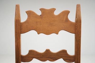 Set of Eight Oak Dining Chairs with Green Mohair Upholstery Europe 1960s