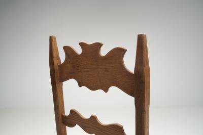 Set of Eight Oak Dining Chairs with Green Mohair Upholstery Europe 1960s
