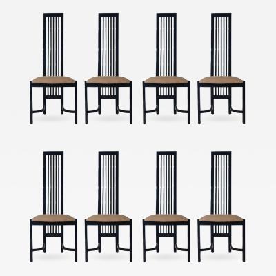Set of Eight Postmodern High Back Spindle Dining Chairs from Spain in Black