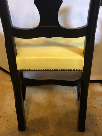 Set of Eight Queen Anne Style Ebonized and Gilt Decorated Dining Chairs