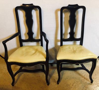 Set of Eight Queen Anne Style Ebonized and Gilt Decorated Dining Chairs