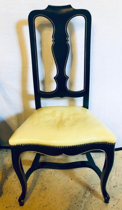 Set of Eight Queen Anne Style Ebonized and Gilt Decorated Dining Chairs