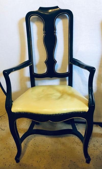 Set of Eight Queen Anne Style Ebonized and Gilt Decorated Dining Chairs