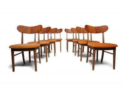 Set of Eight Restored Danish Modern Oak Teak Dining Chairs circa 1960