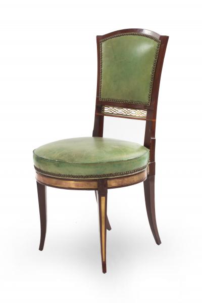 Set of Eight Russian Neo Classic Mahogany Green Chairs