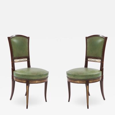 Set of Eight Russian Neo Classic Mahogany Green Chairs