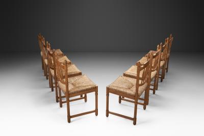 Set of Eight Wood and Wicker Dining Chairs Europe Mid 20th Century