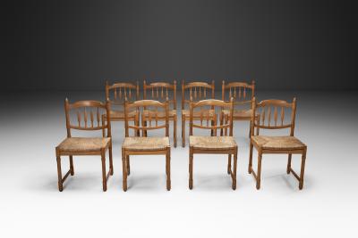 Set of Eight Wood and Wicker Dining Chairs Europe Mid 20th Century