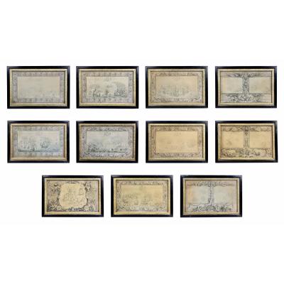 Set of Eleven Colored Engravings of the Defeat of the Spanish Armada