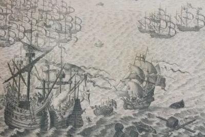 Set of Eleven Colored Engravings of the Defeat of the Spanish Armada