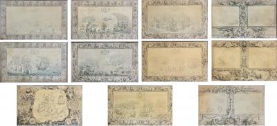 Set of Eleven Colored Engravings of the Defeat of the Spanish Armada