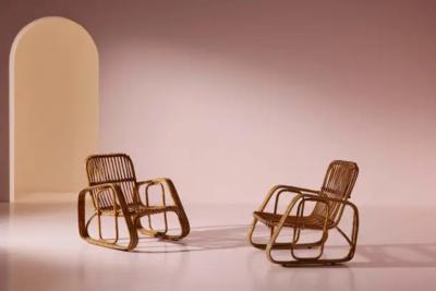 Set of Five Armchairs in Bent Wicker and Bamboo by Dal Vera Italy 1960s
