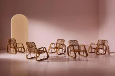 Set of Five Armchairs in Bent Wicker and Bamboo by Dal Vera Italy 1960s
