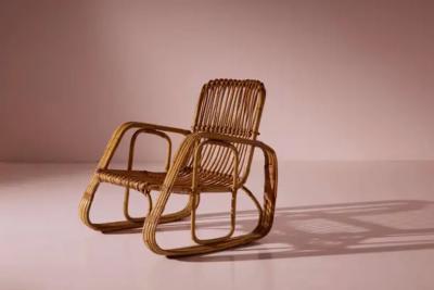 Set of Five Armchairs in Bent Wicker and Bamboo by Dal Vera Italy 1960s