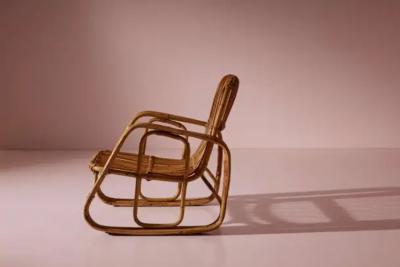 Set of Five Armchairs in Bent Wicker and Bamboo by Dal Vera Italy 1960s