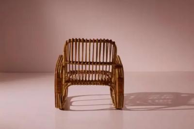 Set of Five Armchairs in Bent Wicker and Bamboo by Dal Vera Italy 1960s