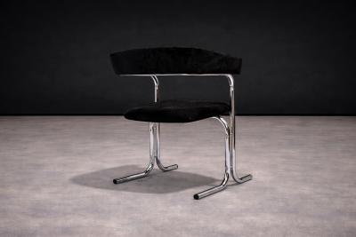 Set of Five Armchairs in Chrome and Black Fabric Pozza Moveis 1960s