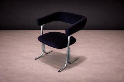 Set of Five Armchairs in Chrome and Black Fabric Pozza Moveis 1960s