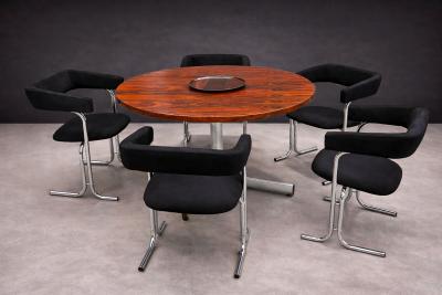 Set of Five Armchairs in Chrome and Black Fabric Pozza Moveis 1960s