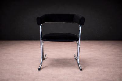 Set of Five Armchairs in Chrome and Black Fabric Pozza Moveis 1960s