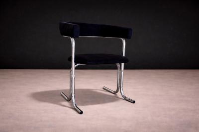 Set of Five Armchairs in Chrome and Black Fabric Pozza Moveis 1960s