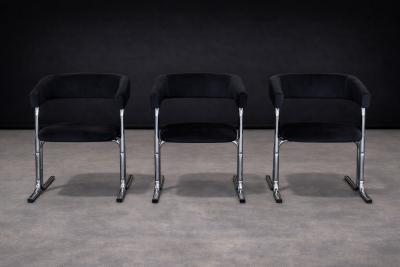 Set of Five Armchairs in Chrome and Black Fabric Pozza Moveis 1960s