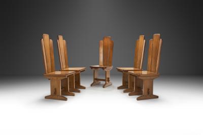 Set of Five Brutalist Solid Oak Dining Chairs Europe 1970s