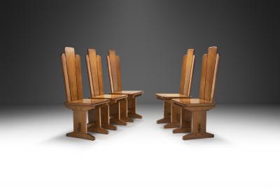 Set of Five Brutalist Solid Oak Dining Chairs Europe 1970s