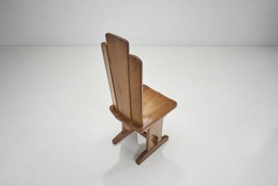 Set of Five Brutalist Solid Oak Dining Chairs Europe 1970s