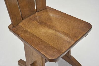 Set of Five Brutalist Solid Oak Dining Chairs Europe 1970s