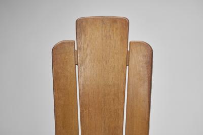Set of Five Brutalist Solid Oak Dining Chairs Europe 1970s