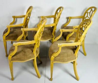 Set of Five George III Style Wheel Back Armchairs in Brown Suede 
