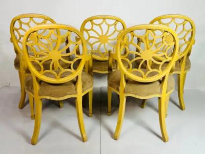 Set of Five George III Style Wheel Back Armchairs in Brown Suede 